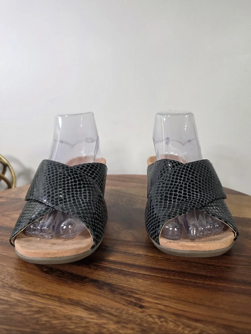 Vionic Leticia Black Snake Print Leather Wedge Slide Sandals Women's Size 7
